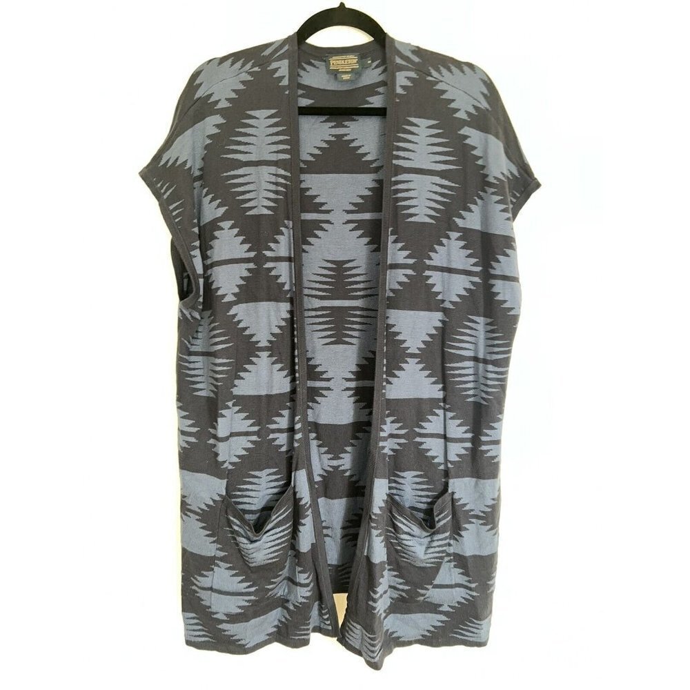 Pendleton Navy Blue Aztec South Western Print Cardigan Pockets Oversized E1